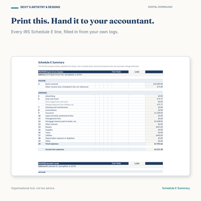 Rental Property & Landlord Bookkeeping Spreadsheet — schedule e
