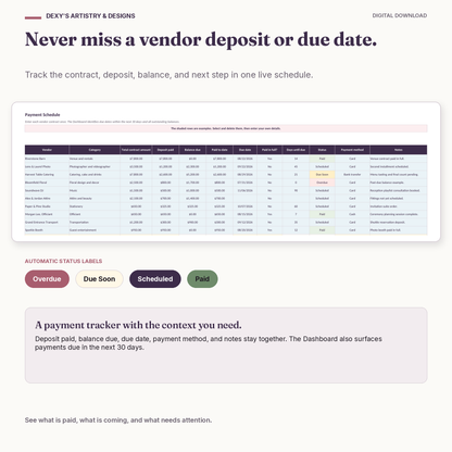 Ultimate Wedding Planner & Budget Spreadsheet — payment schedule