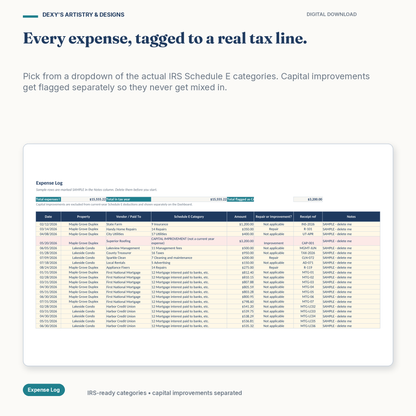 Rental Property & Landlord Bookkeeping Spreadsheet — expense log