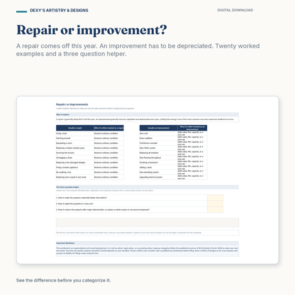 Rental Property & Landlord Bookkeeping Spreadsheet — repairs